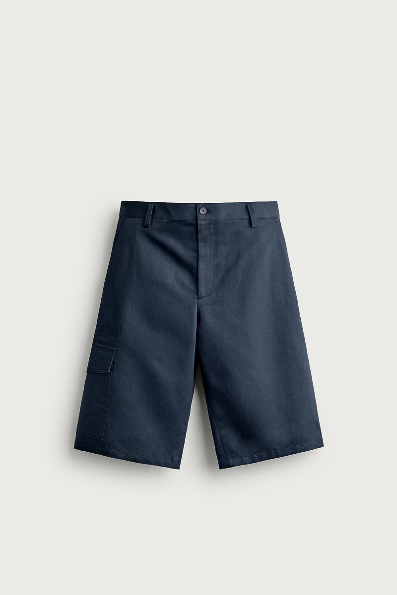 COTTON-LINEN RELAXED FIT CARGO SHORTS
