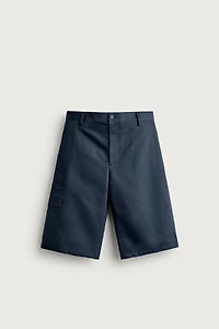 COTTON-LINEN RELAXED FIT CARGO SHORTS