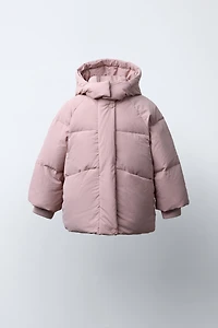 DOUDOUNE EN PLUME ET DUVET DÉPERLANTE CAPUCHE EFFET FOURRURE AMOVIBLE