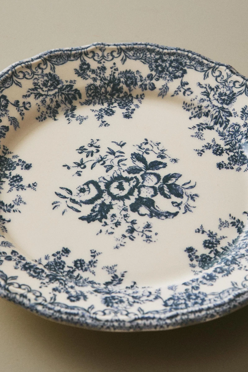 FLORAL EARTHENWARE DESSERT PLATE