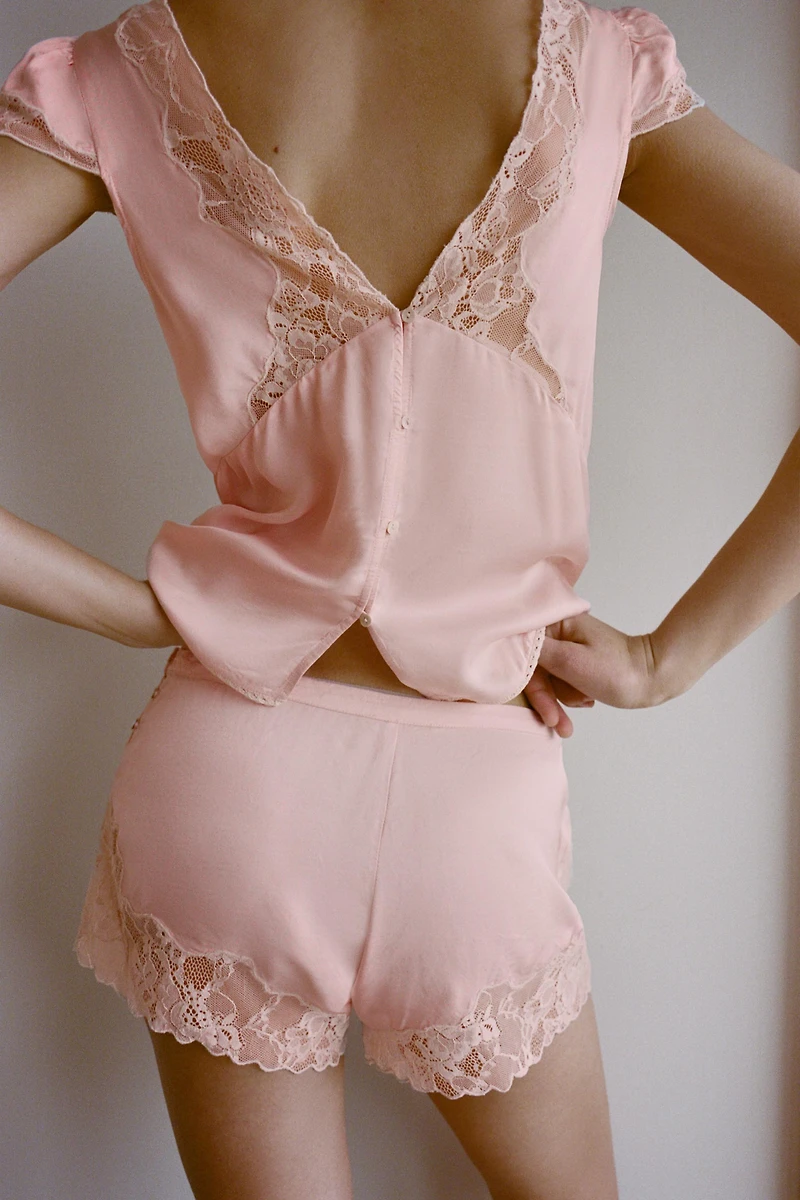 EMBROIDERED LACE SATIN SHORTS