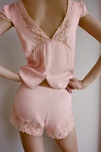 EMBROIDERED LACE SATIN SHORTS