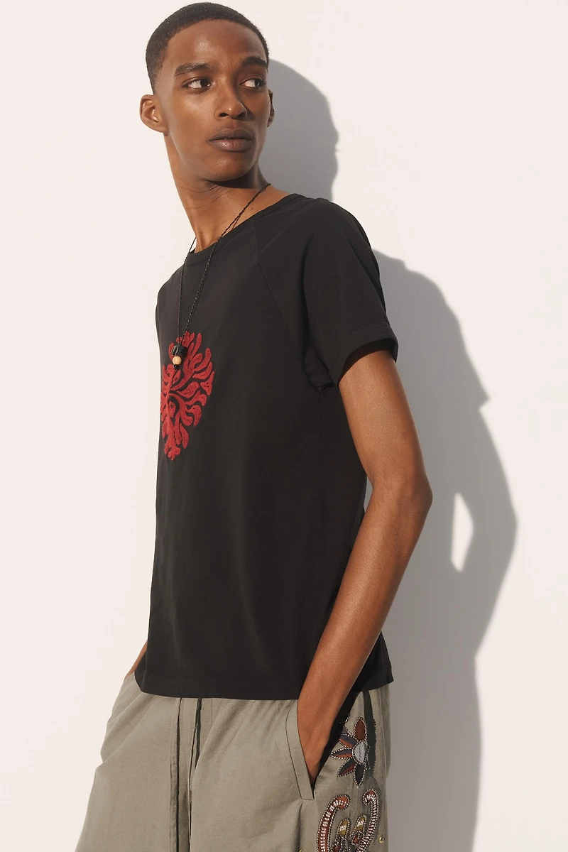 CORAL EMBROIDERED RELAXED FIT T-SHIRT