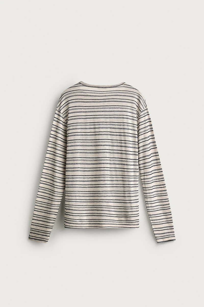 VISCOSE-LINEN STRIPED T-SHIRT