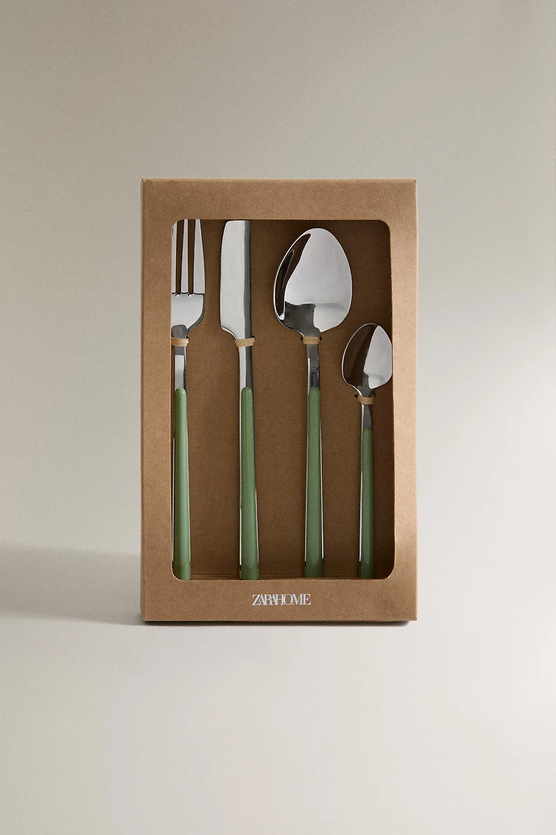 GREEN HANDLE CUTLERY SET (SET OF 4)