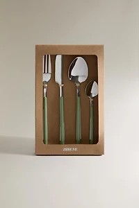 GREEN HANDLE CUTLERY SET (SET OF 4)