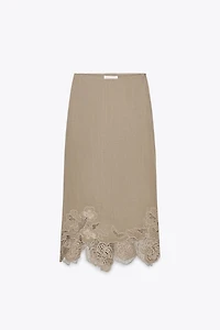 EMBROIDERED MIDI LINGERIE SKIRT