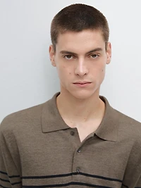 Short sleeve striped knit polo shirt