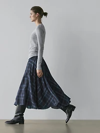 Check print flowing godet skirt