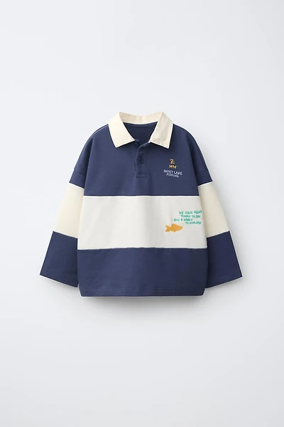 EMBROIDERED STRIPED KNIT POLO