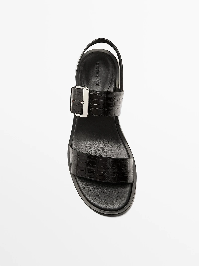 Mock croc embossed heeled sandals