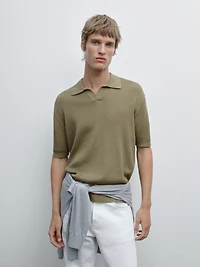 Cutwork V-neck polo shirt