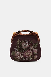 FLORAL EMBROIDERED BAG WITH TORTOISESHELL HANDLE