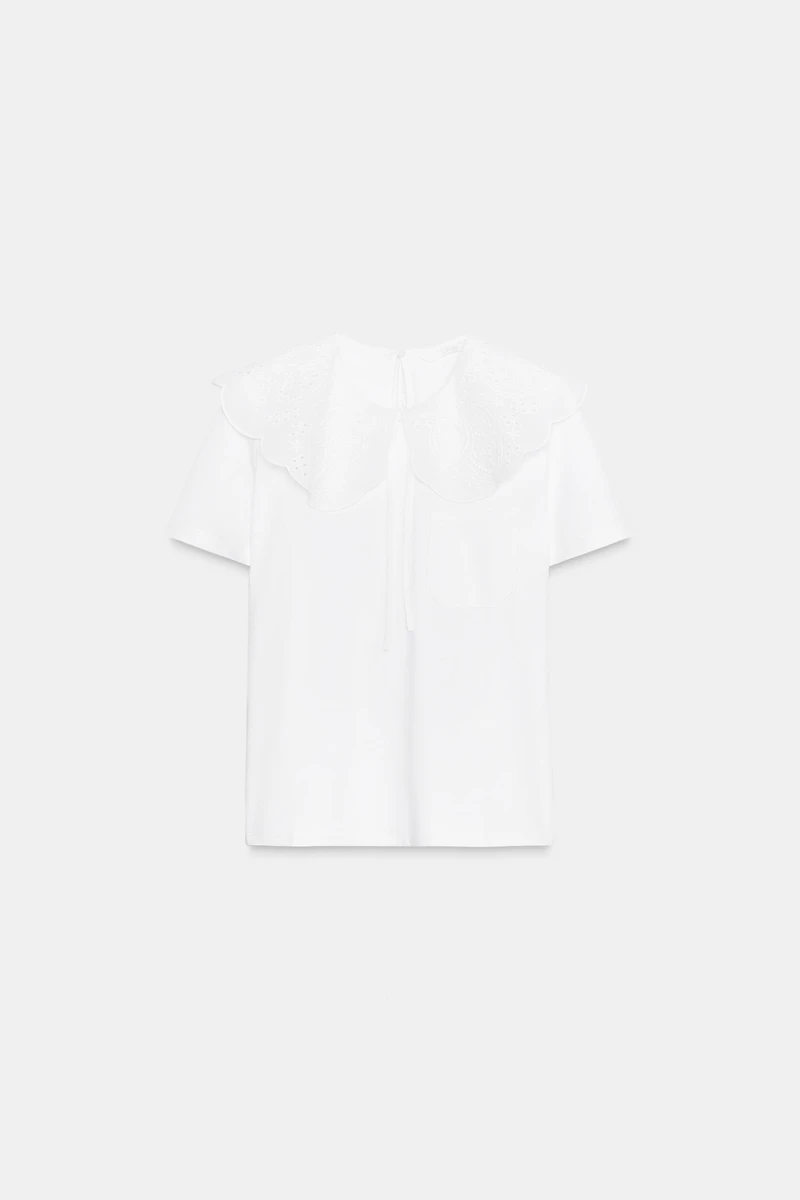 EMBROIDERED PETER PAN COLLAR T-SHIRT