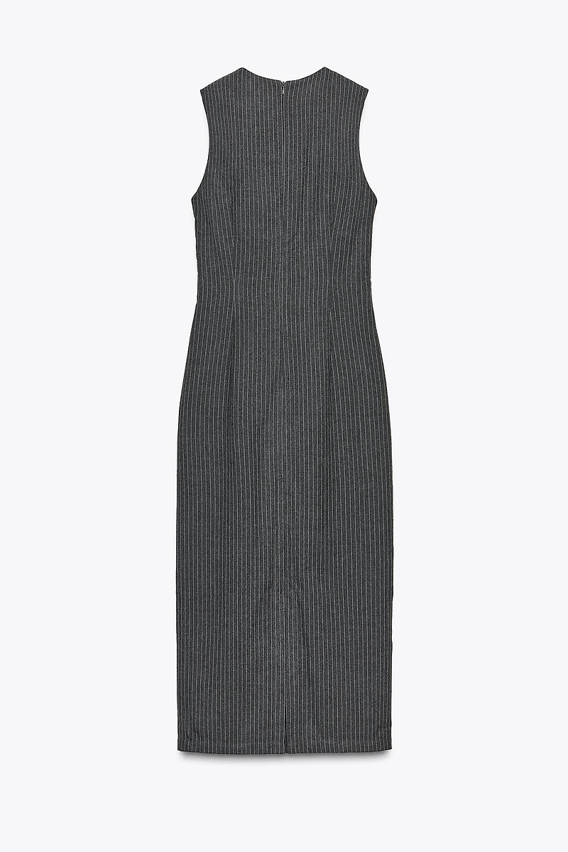 STRIPED BUCKLE MIDI DRESS