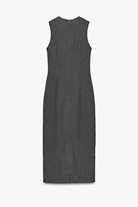 STRIPED BUCKLE MIDI DRESS