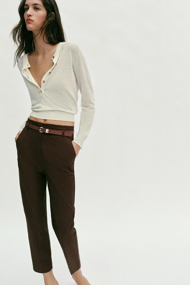 HIGH-WAISTED BELTED PANTS