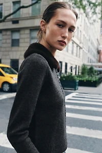 VESTE EN MAILLE À REVERS EFFET FOURRURE