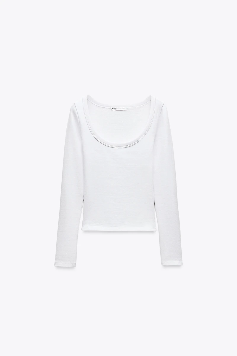 T-SHIRT CÔTELÉ À MANCHES LONGUES