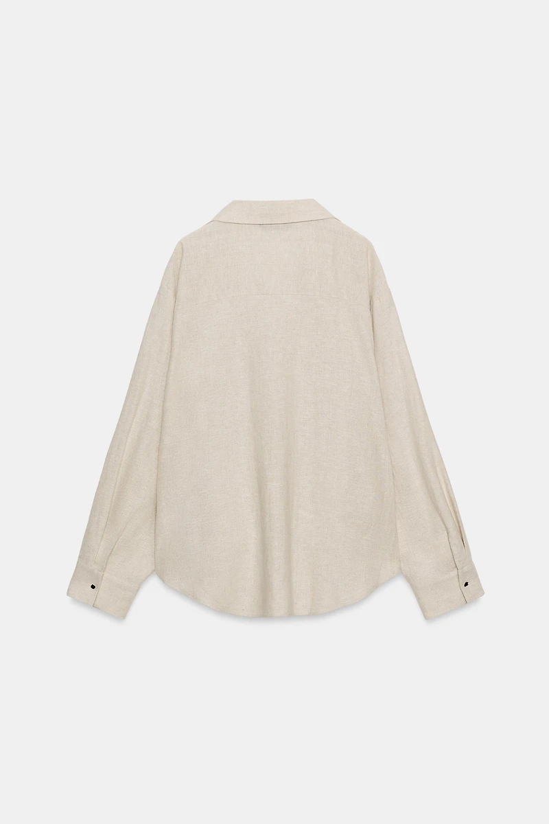 LINEN BLEND SHIRT WITH PUFF HEM