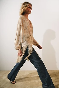 ZW COLLECTION EMBROIDERED FRINGE BLOUSE