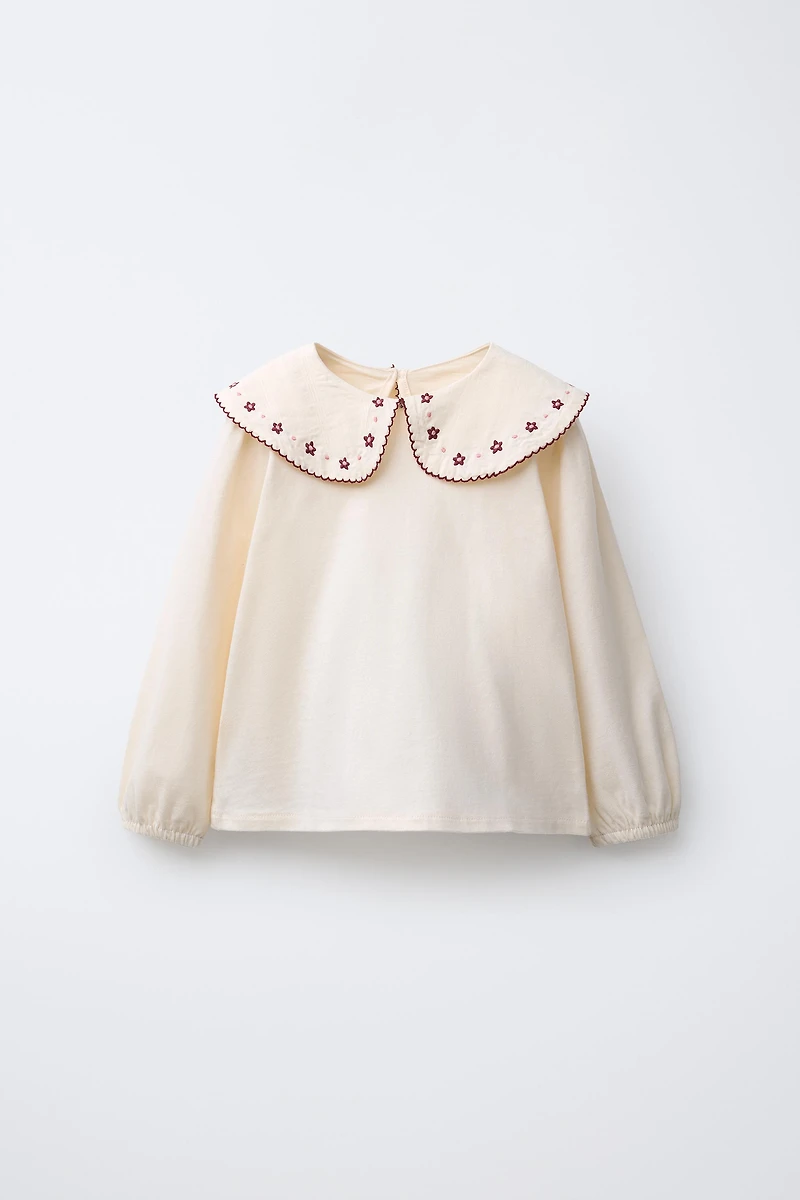 EMBROIDERED PETER PAN COLLAR T-SHIRT
