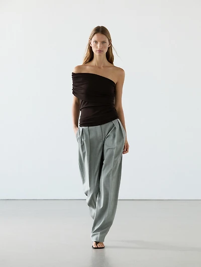 Asymmetric top with draped neckline