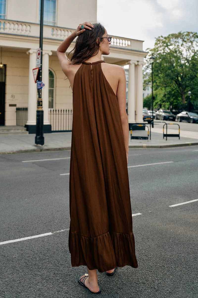 ASYMMETRIC SATIN MIDI DRESS