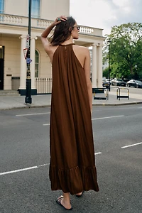 ASYMMETRIC SATIN MIDI DRESS