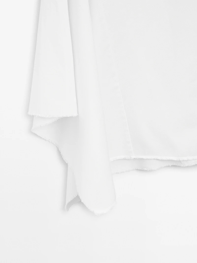 Asymmetric denim midi skirt