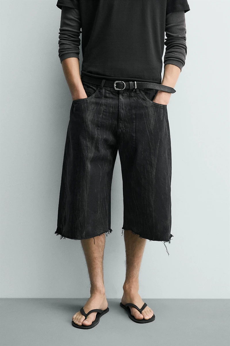 WASHED PRINT DENIM JORTS