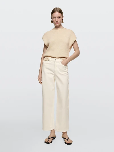 Jean wide leg cropped taille moyenne