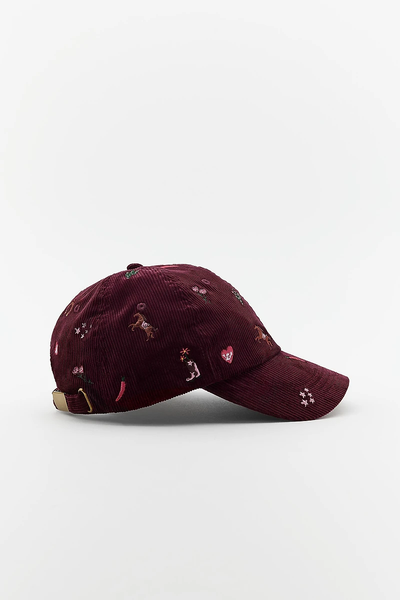 EMBROIDERED CORDUROY CAP