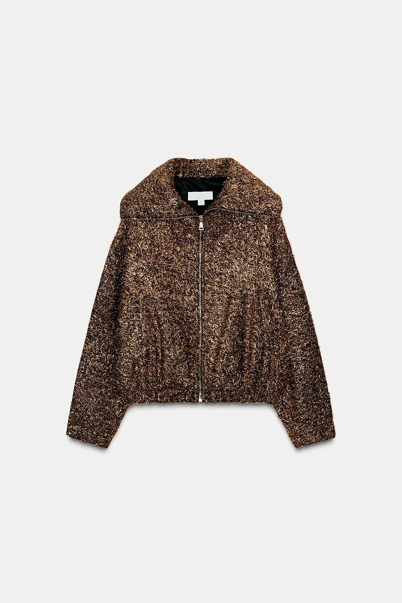 METALLIC THREAD BOMBER JACKET