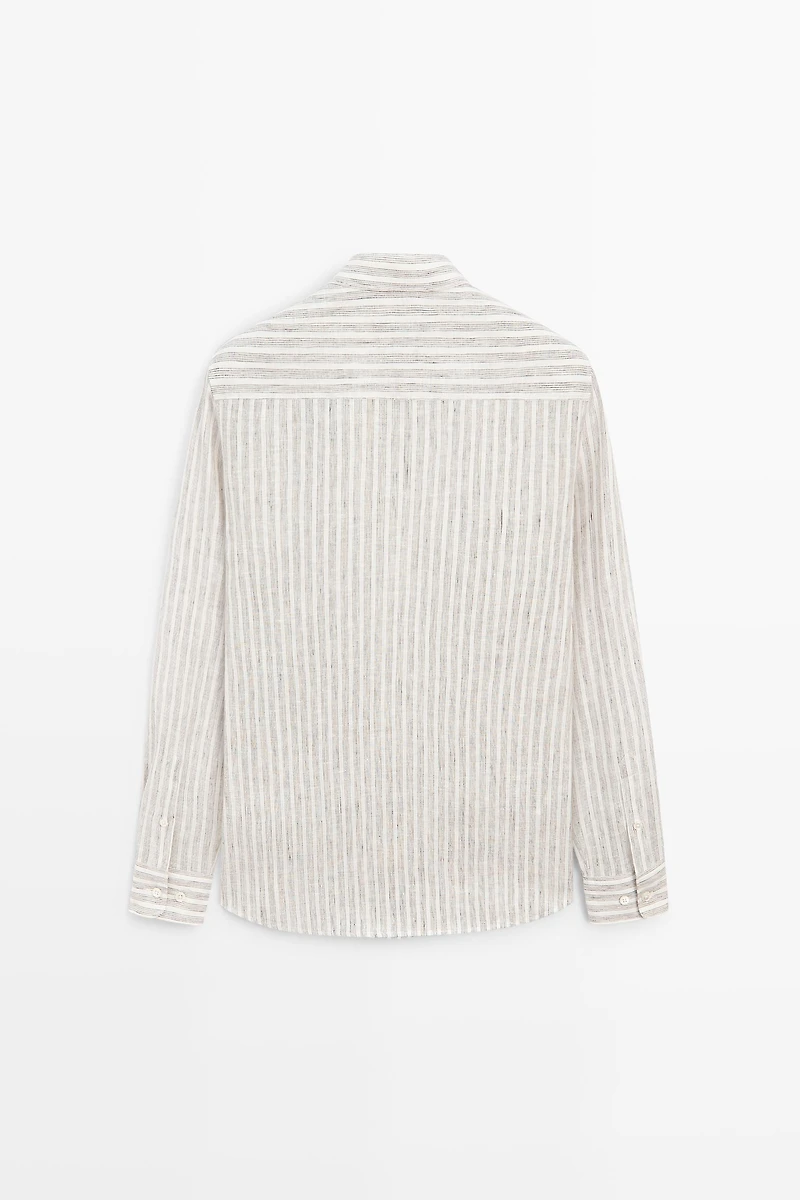 100% linen regular fit striped shirt