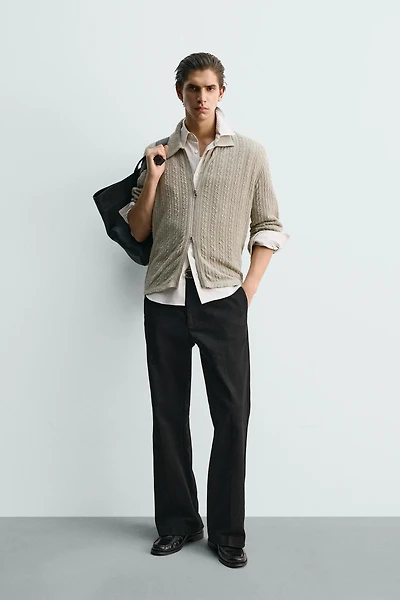 TEXTURED BRAID ZIP JACKET