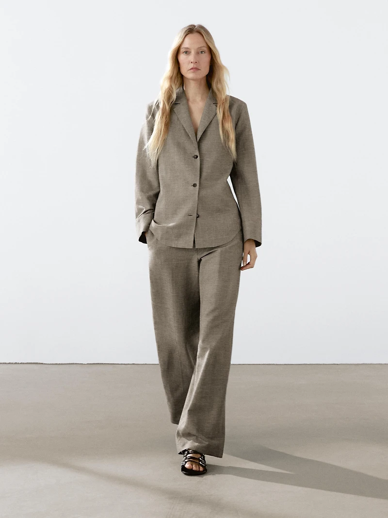 Check cotton blend straight-leg trousers