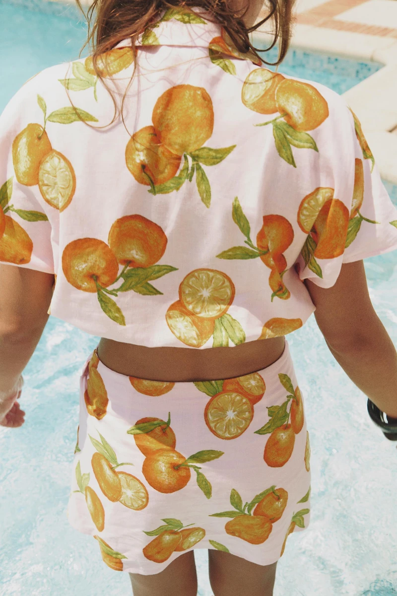 PRINTED CROPPED LINEN TOP