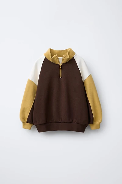 COLOR BLOCK EMBROIDERED TEXT SWEATSHIRT