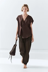 Kimono fluide cache-cœur en lin mélangé
