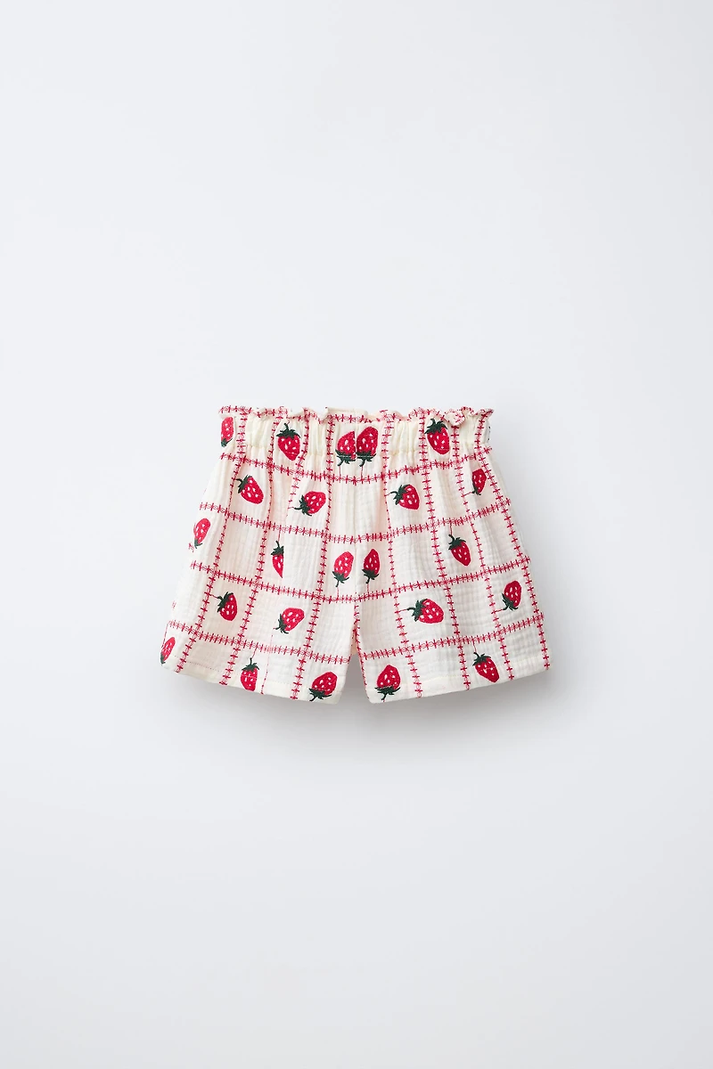 BERMUDA TEXTURÉ FRAISES BRODÉES CASA LAWA X ZARA KIDS