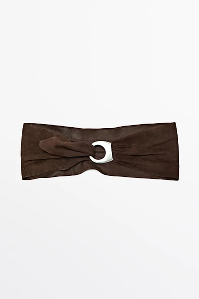Split suede leather belt with oval buckle