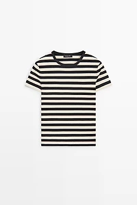 Short sleeve striped cotton blend T-shirt