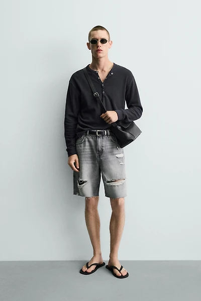 RIPPED RELAXED FIT DENIM SHORTS