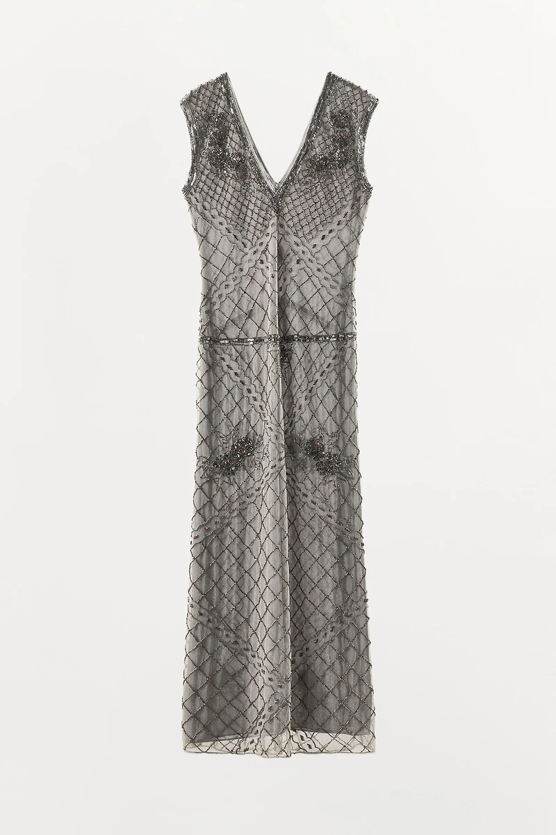 EMBROIDERED BEADED TULLE DRESS