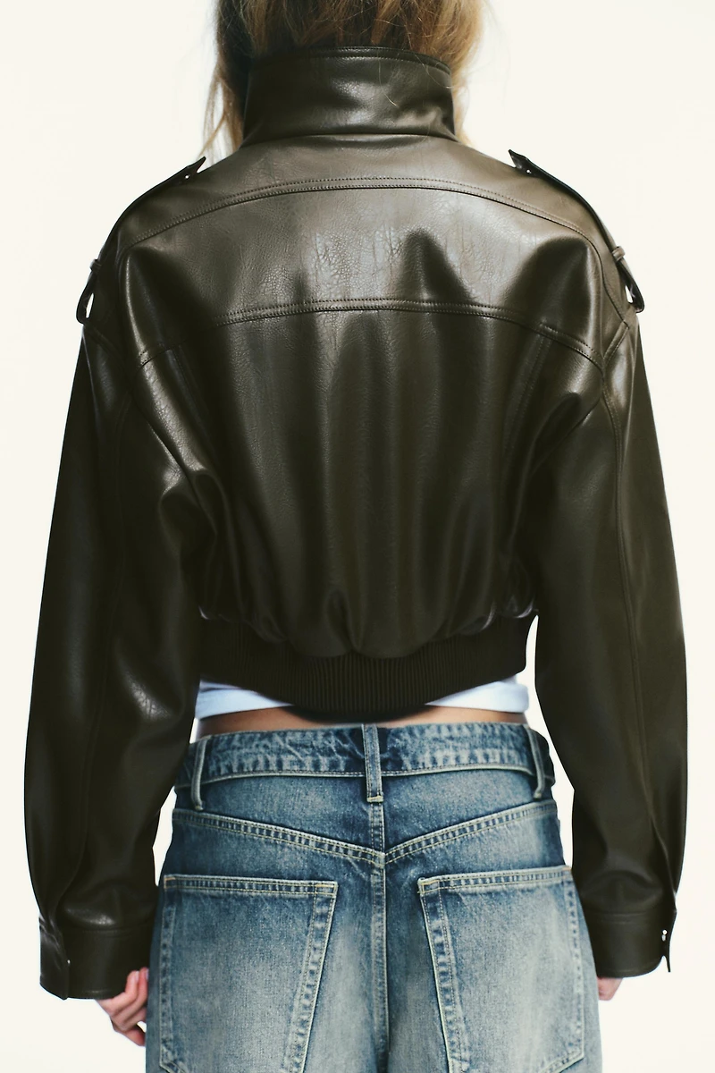 FAUX LEATHER CROP JACKET