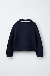 EMBROIDERED FLORAL PETER PAN COLLAR KNIT SWEATER
