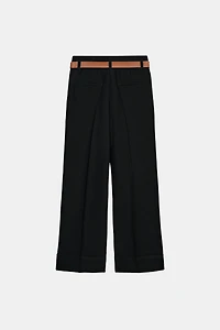 BELTED CUFFED HEM PANTS