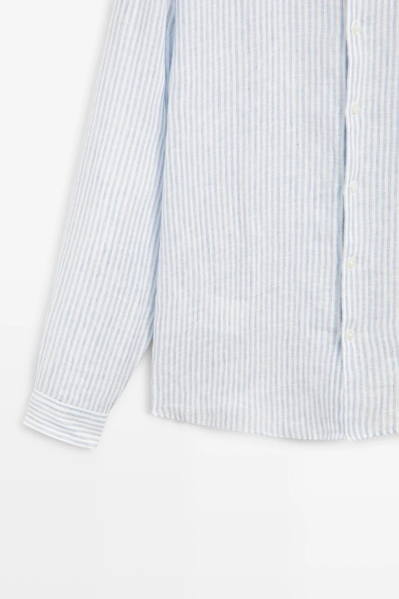 100% linen regular fit striped shirt