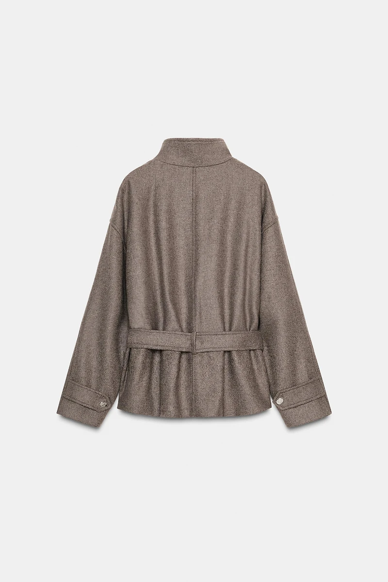 BELTED WOOL BLEND SHORT COAT